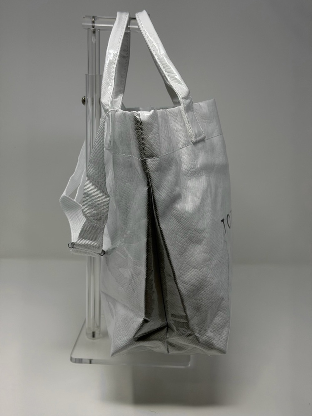 PVC Large White Tote Bag with Crossbody Strap - Picture 2 of 7
